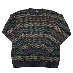 Vintage TSR Made In USA Textured Knit Crewneck Sweater Earthy 90s Coogi Style